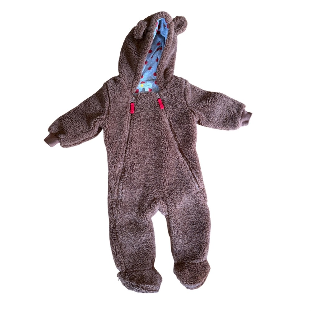 Baby Boden fuzzy brown teddy bear‎ fleece one piece suit